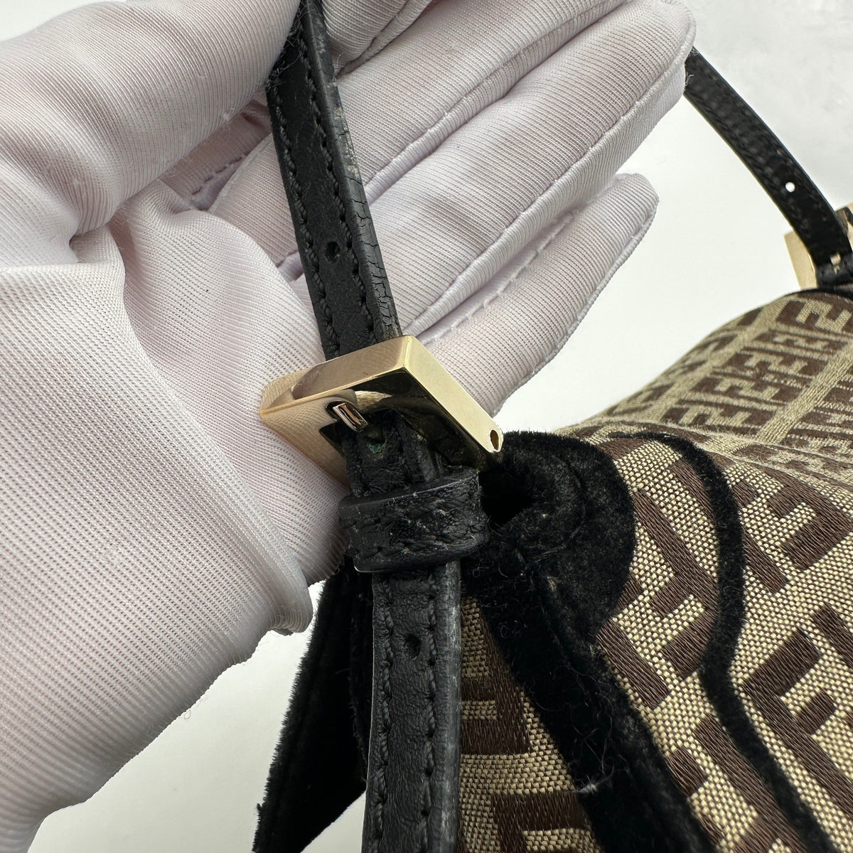 Fendi Zucchino Canvas Mamma Baguette Brown Shoulder Bag