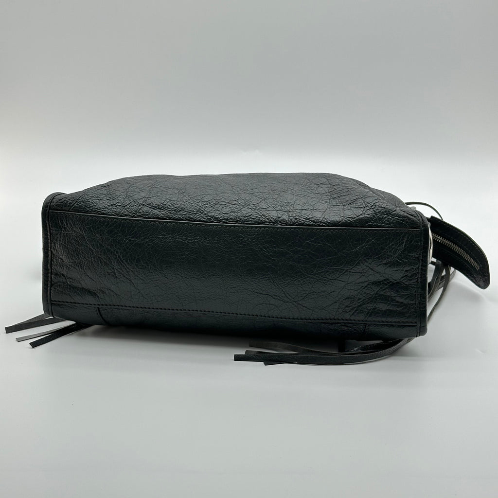 Balenciaga  Calfskin Leather  Silver Motorcycle City Bag