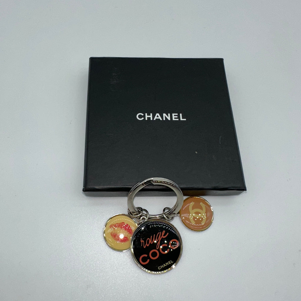 Chanel Silvertone Metal and Resin Rouge Coco Charm Key Chain and Bag Charm