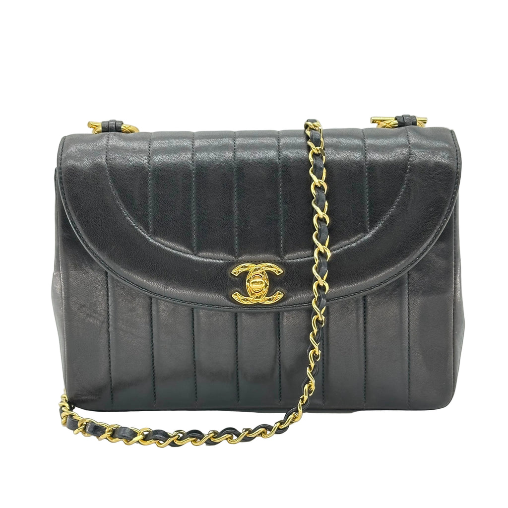 Chanel Vintage Vertical Diana Lambskin Chain Shoulder Bag Black 2 Series