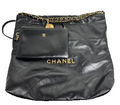 Chanel 22 Small Tote Shoulder Bag with Pouch Black Gold Hardware RFID