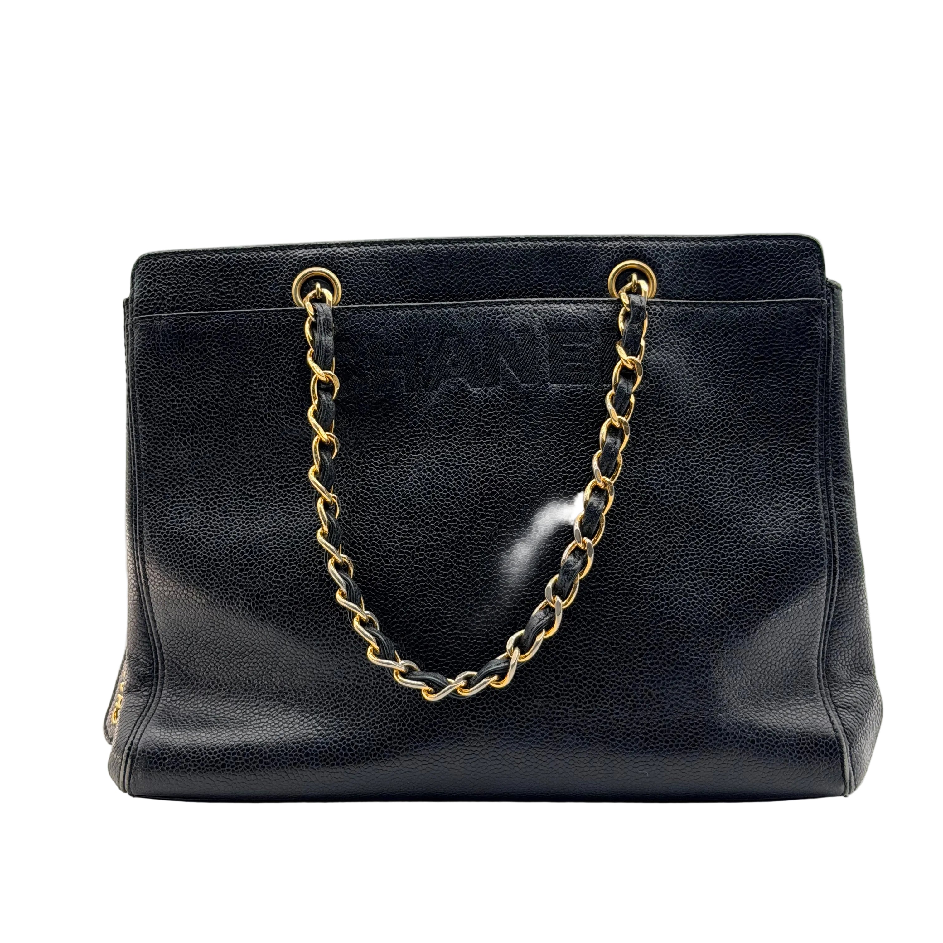 Chanel black caviar leather tote bag