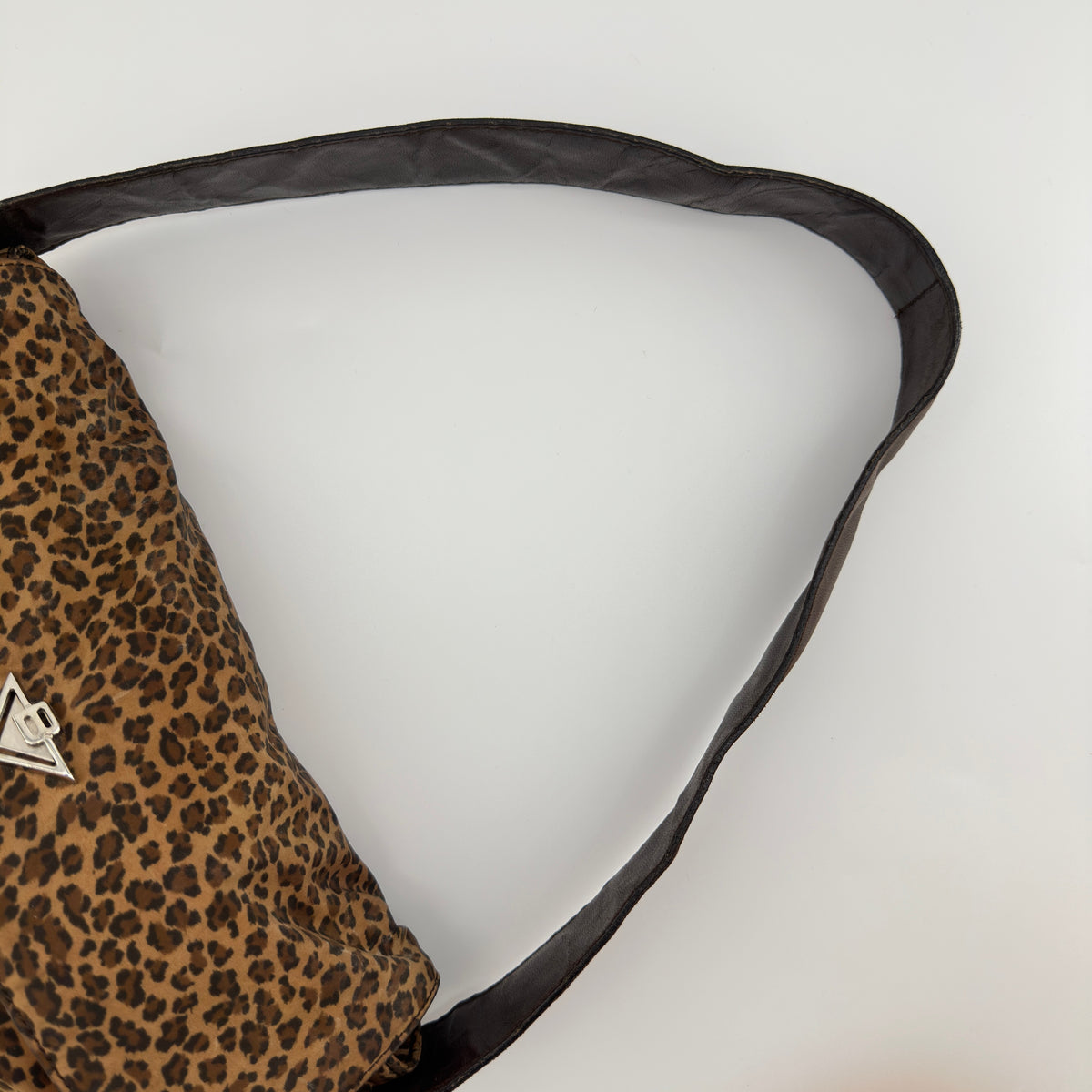Bottega Veneta Vintage Leopard Print Triangle Logo Flap Shoulder Bag Brown
