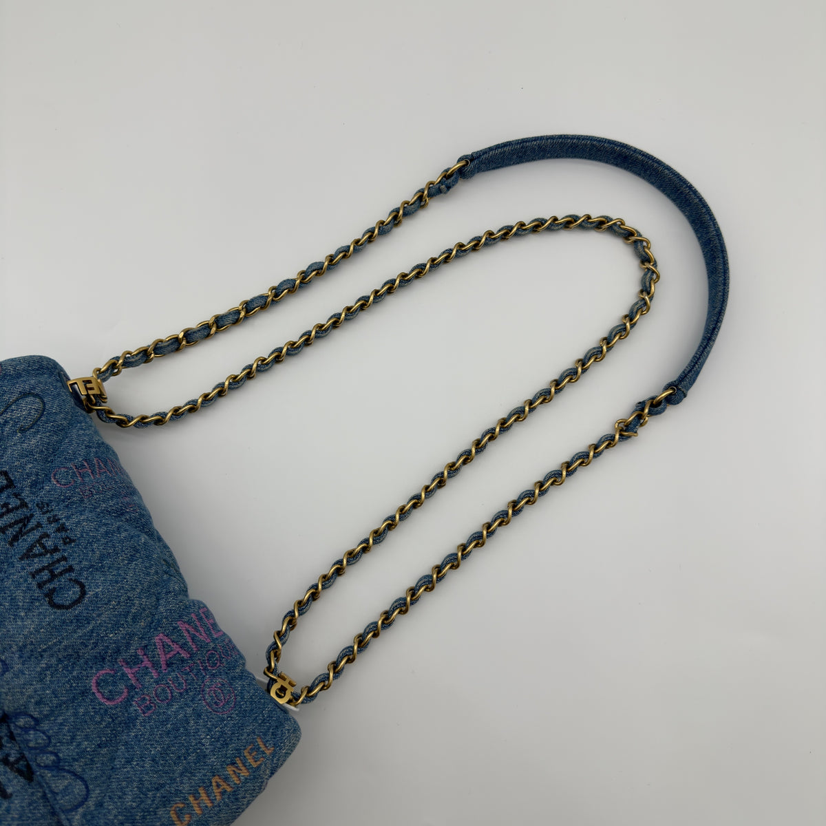 Chanel Matelasse Denim Chain Shoulder Bag Blue Gold Metal Fittings IC Chip