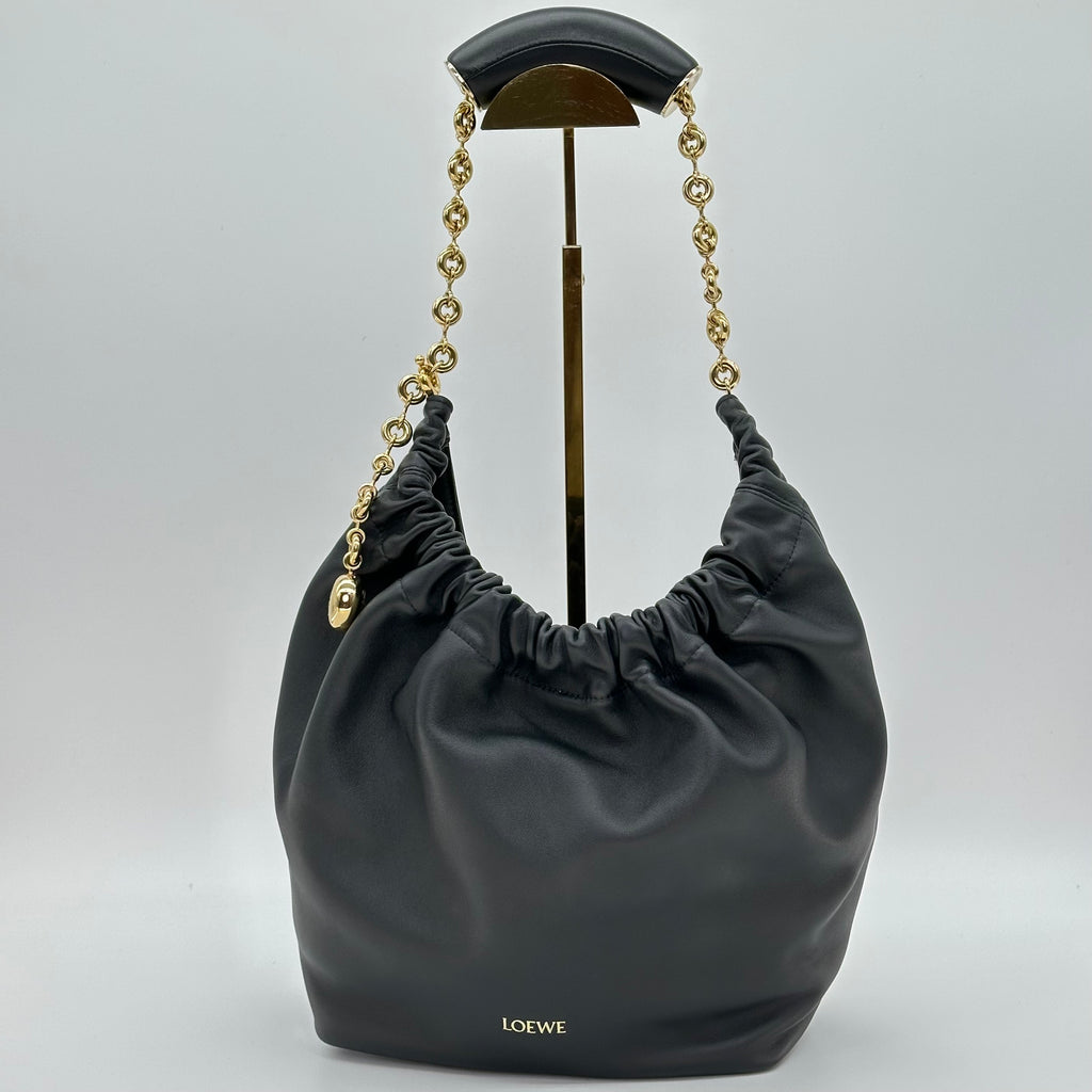 LOEWE Kleine Quetschtasche aus weichem Nappa-Lammleder Schwarz 2way HOBO