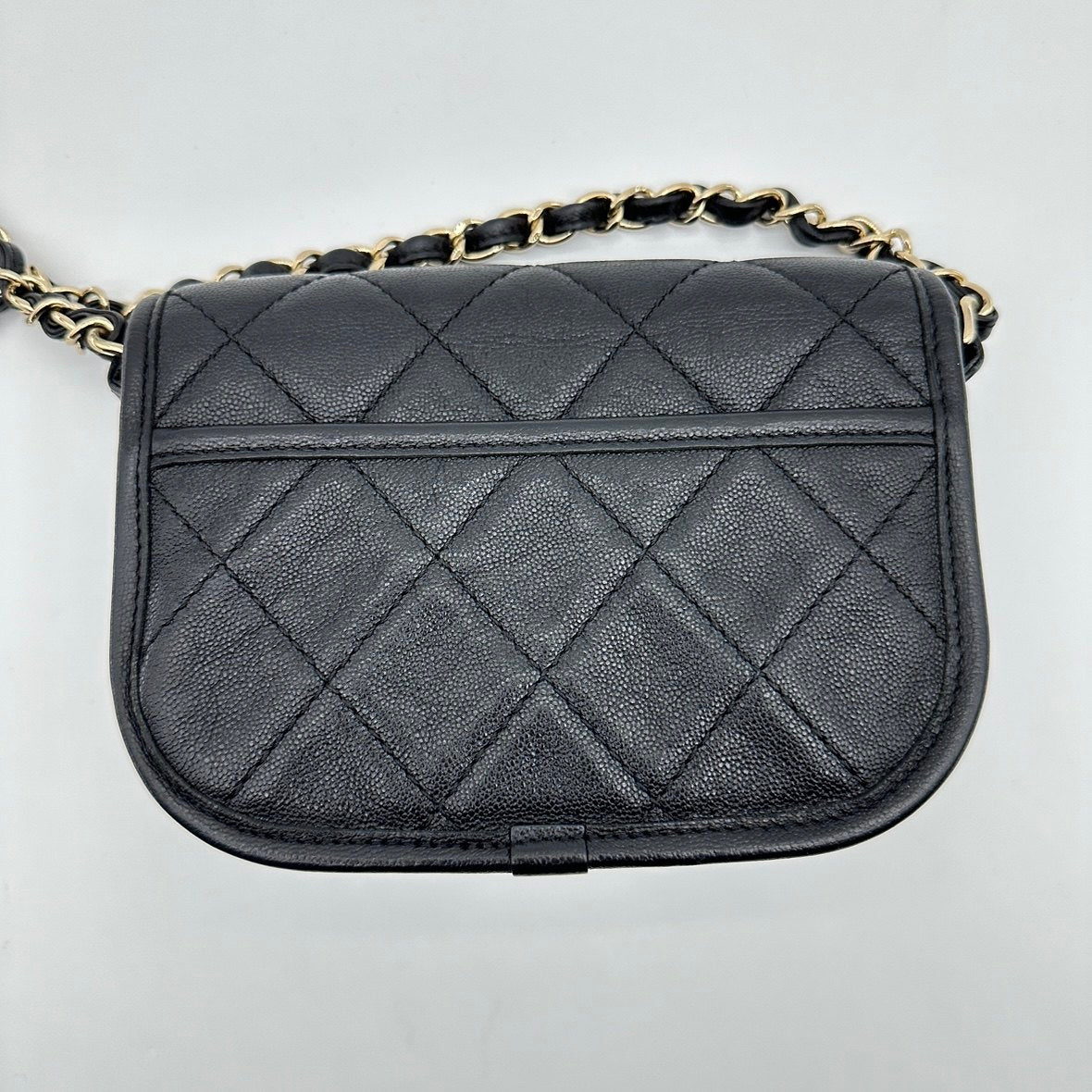 chanel black caviar quilted leather mini round messenger bag