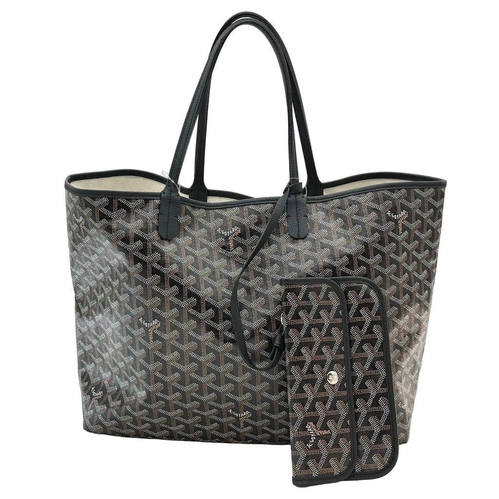 Goyard Saint Louis PM 手提包黑色 Monogram 帆布 PVC 皮革单肩购物袋
