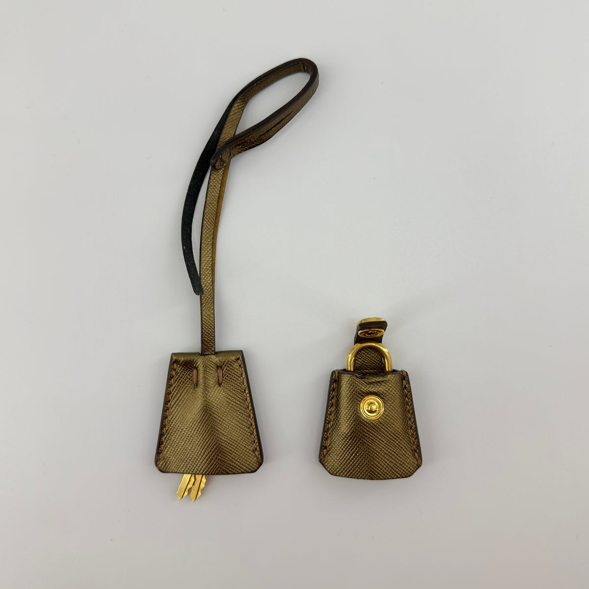 Prada Saffiano Trimmed Gold Bowling Handle Bag Gold Hardware