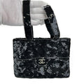Chanel Coco Mark Metallic Black Sequin Tote Bag