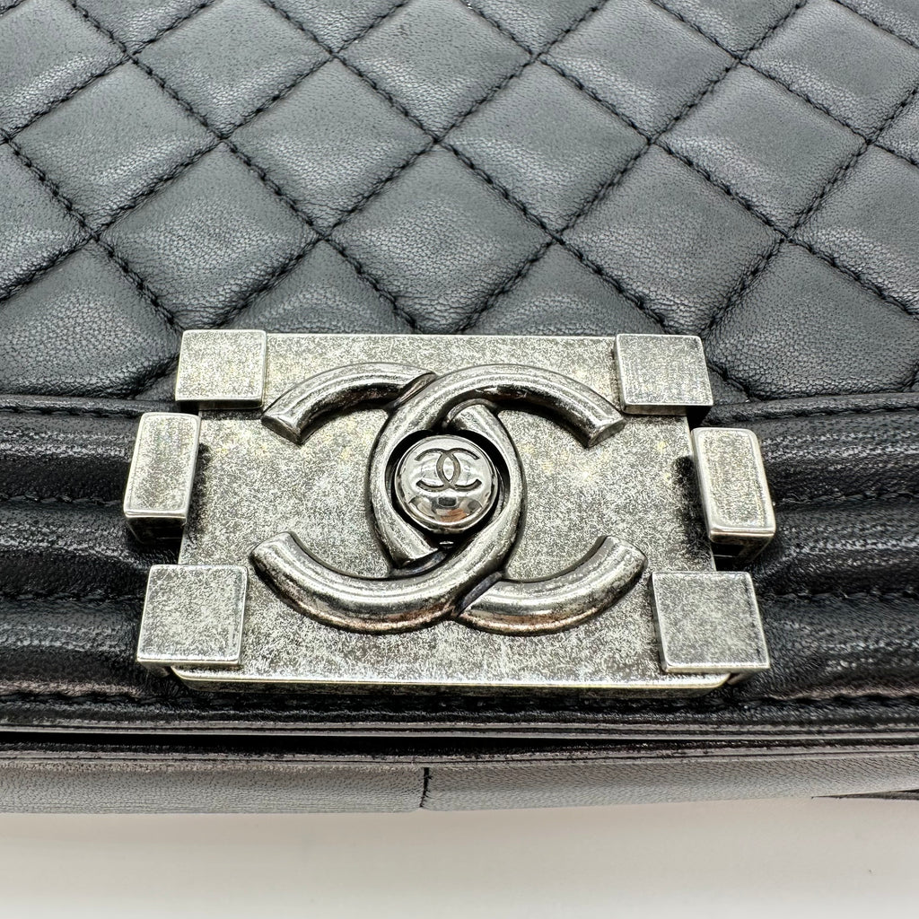 Chanel Boy Chanel 25 Lambskin Chain Shoulder Bag Black Silver 21 Series