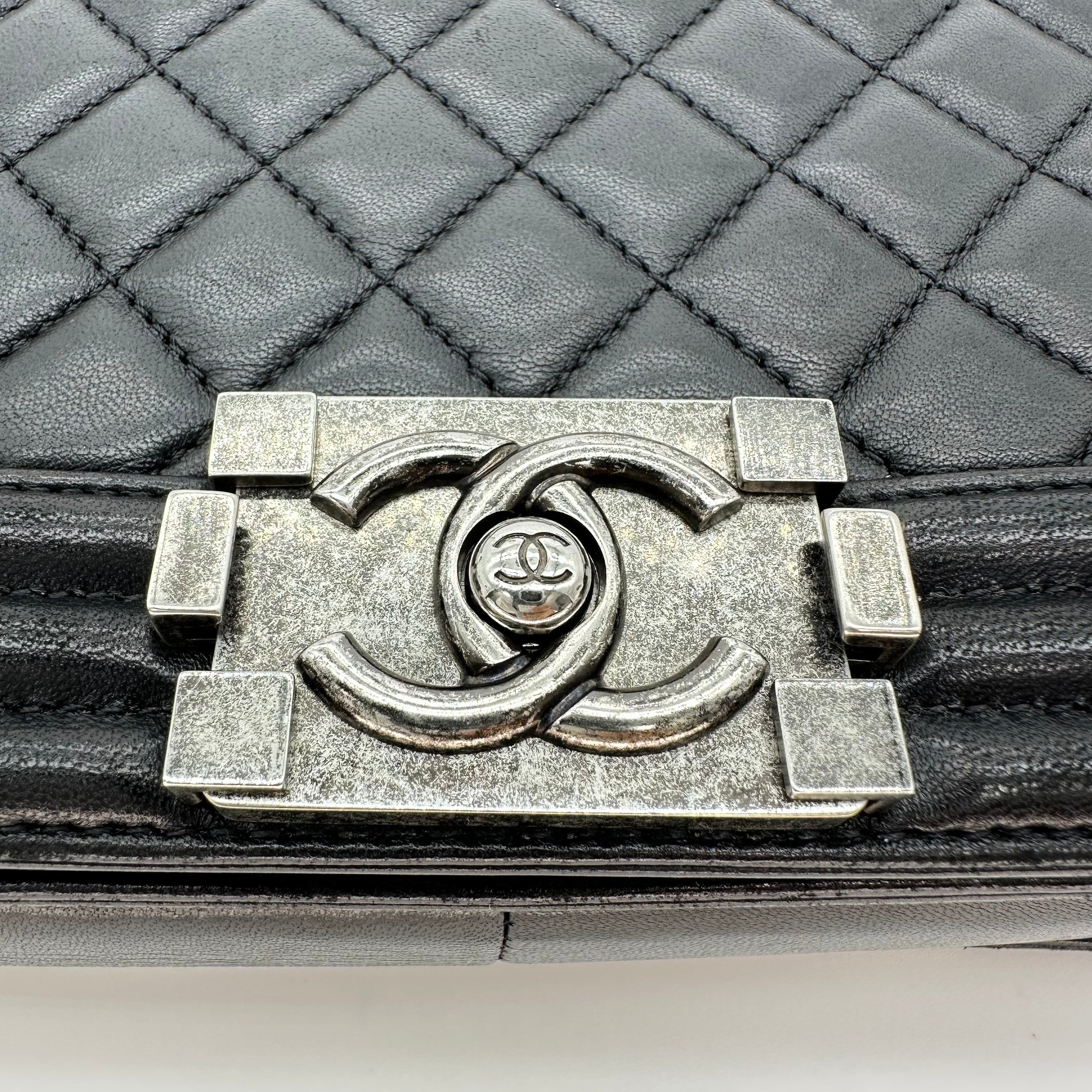 Chanel Boy Chanel 25 Lambskin Chain Shoulder Bag Black Silver 21 Series