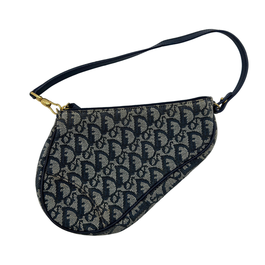 Dior Trotter Canvas Saddle Pouch Navy Shoulder Bag