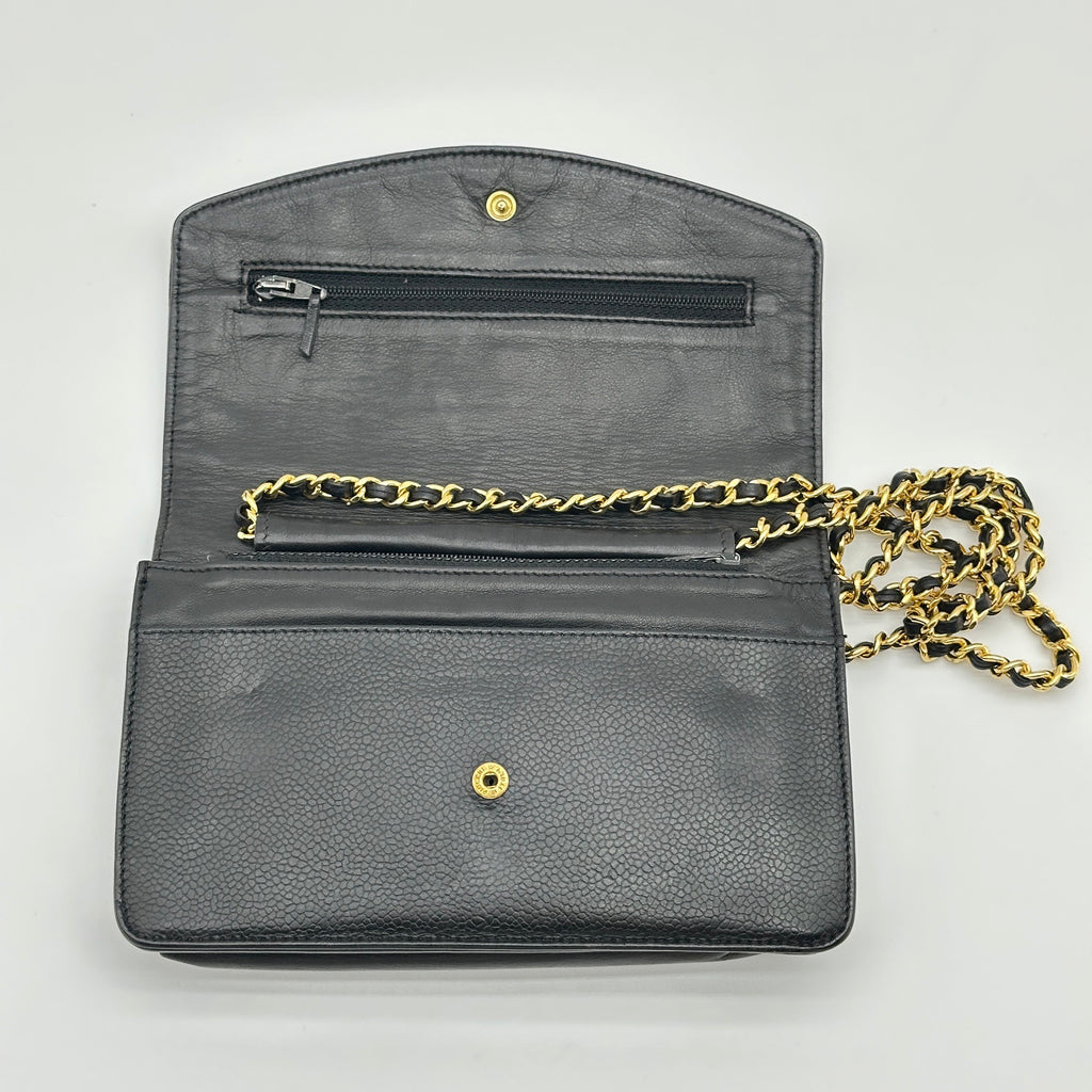 Chanel Coco Mark Caviar Leather Black Chain Wallet