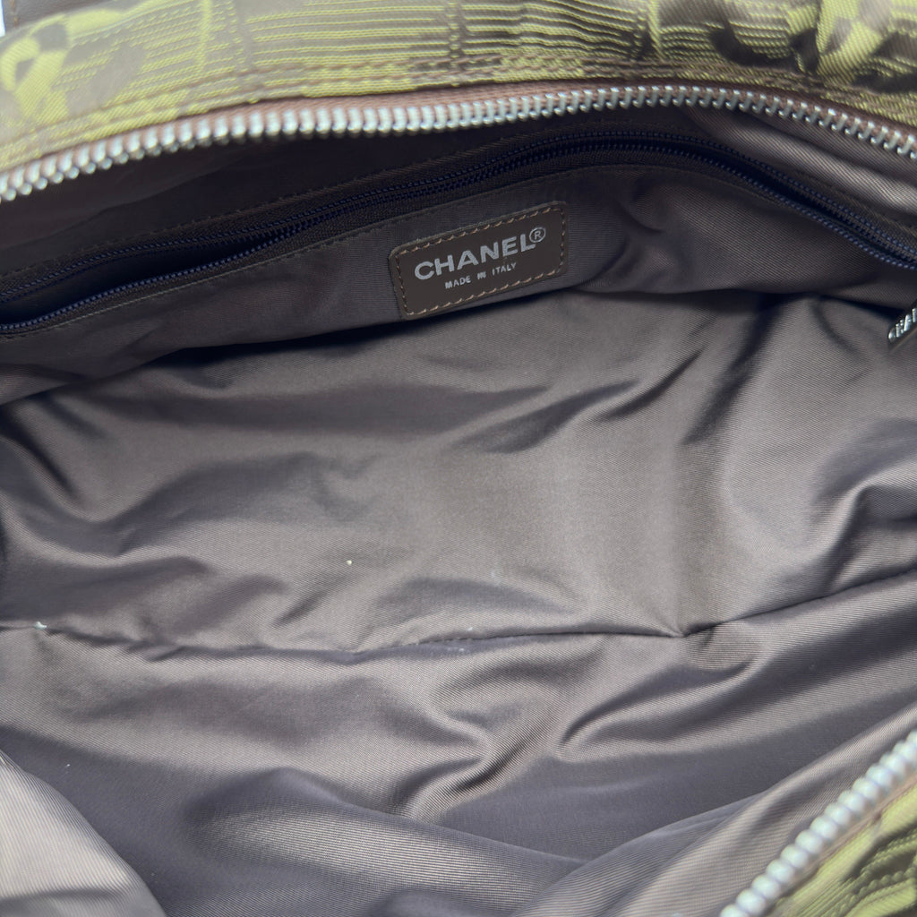 Chanel New Travel Line CC Jacquard Brown Bowling Bag