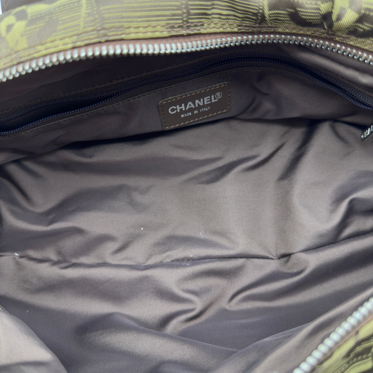 Chanel New Travel Line CC Jacquard Brown Bowling Bag
