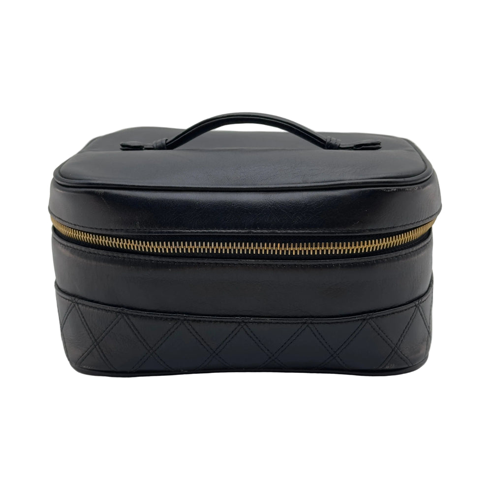 Chanel Quilted Caviar Leather Coco Mark Small Black Vanity Case
