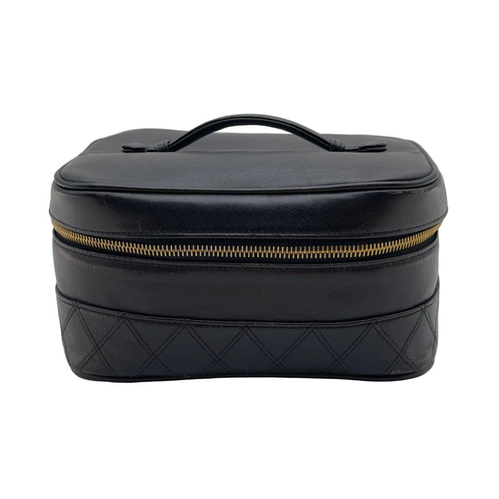Chanel Quilted Caviar Leather Coco Mark Small Black Vanity Case