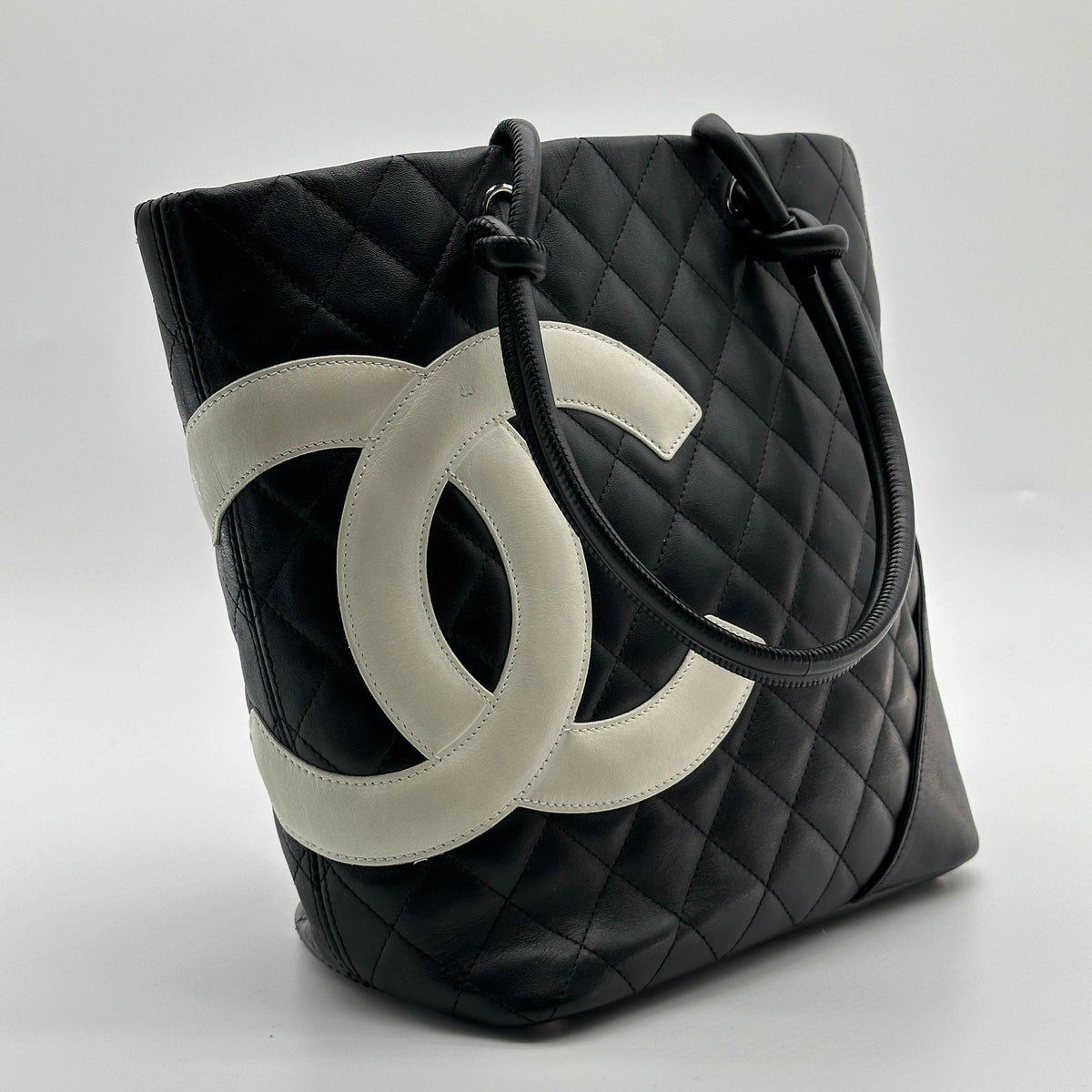 Chanel Cambon Line Lambskin Tote bag Black × White Silver Metal Fittings