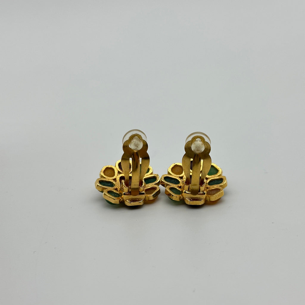 Chanel 96A Gold Multicolor Stone Clip-On Earrings
