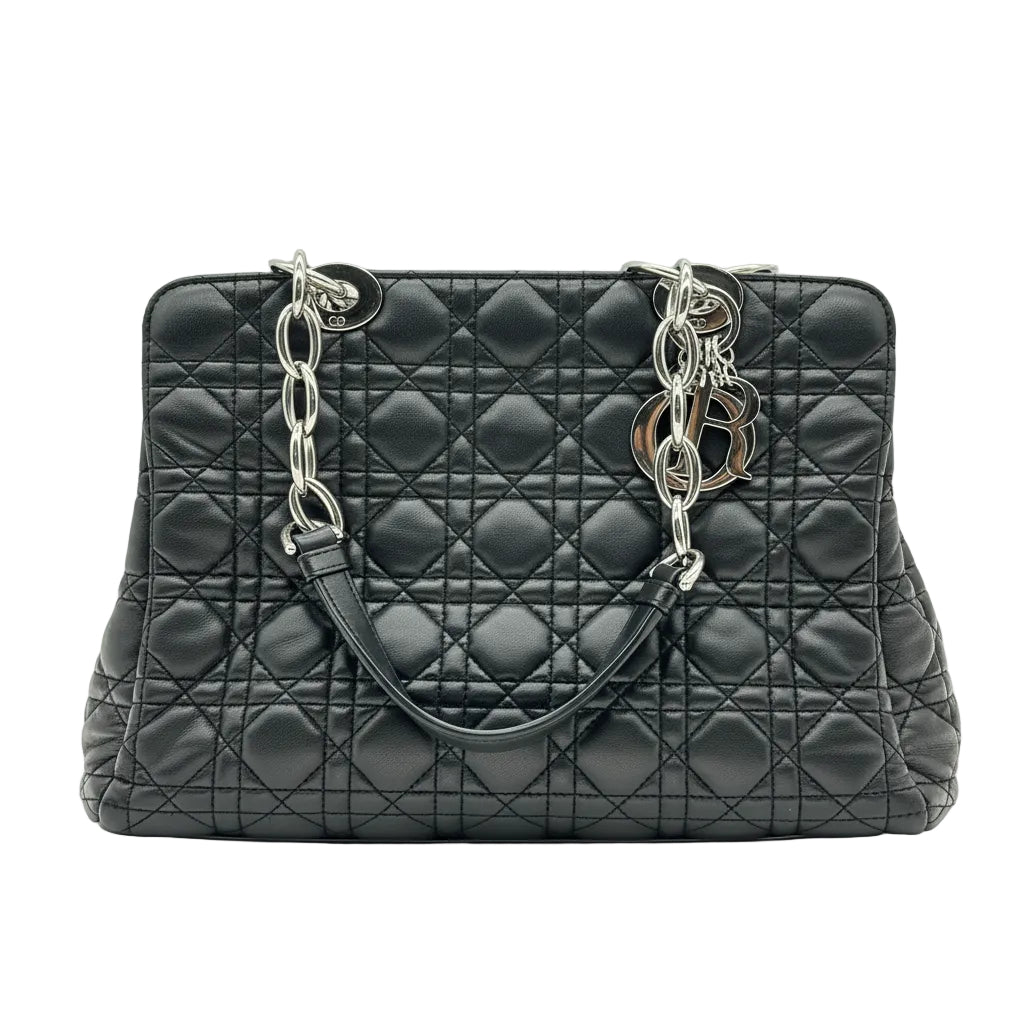 Christian Dior Cannage Leather Chain Tote Bag Black