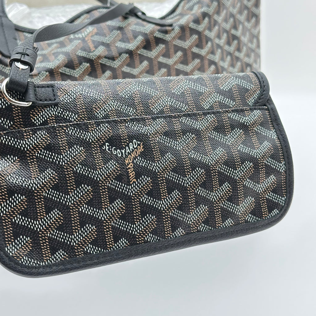 Goyard Saint Louis PM 手提包黑色 Monogram 帆布 PVC 皮革单肩购物袋