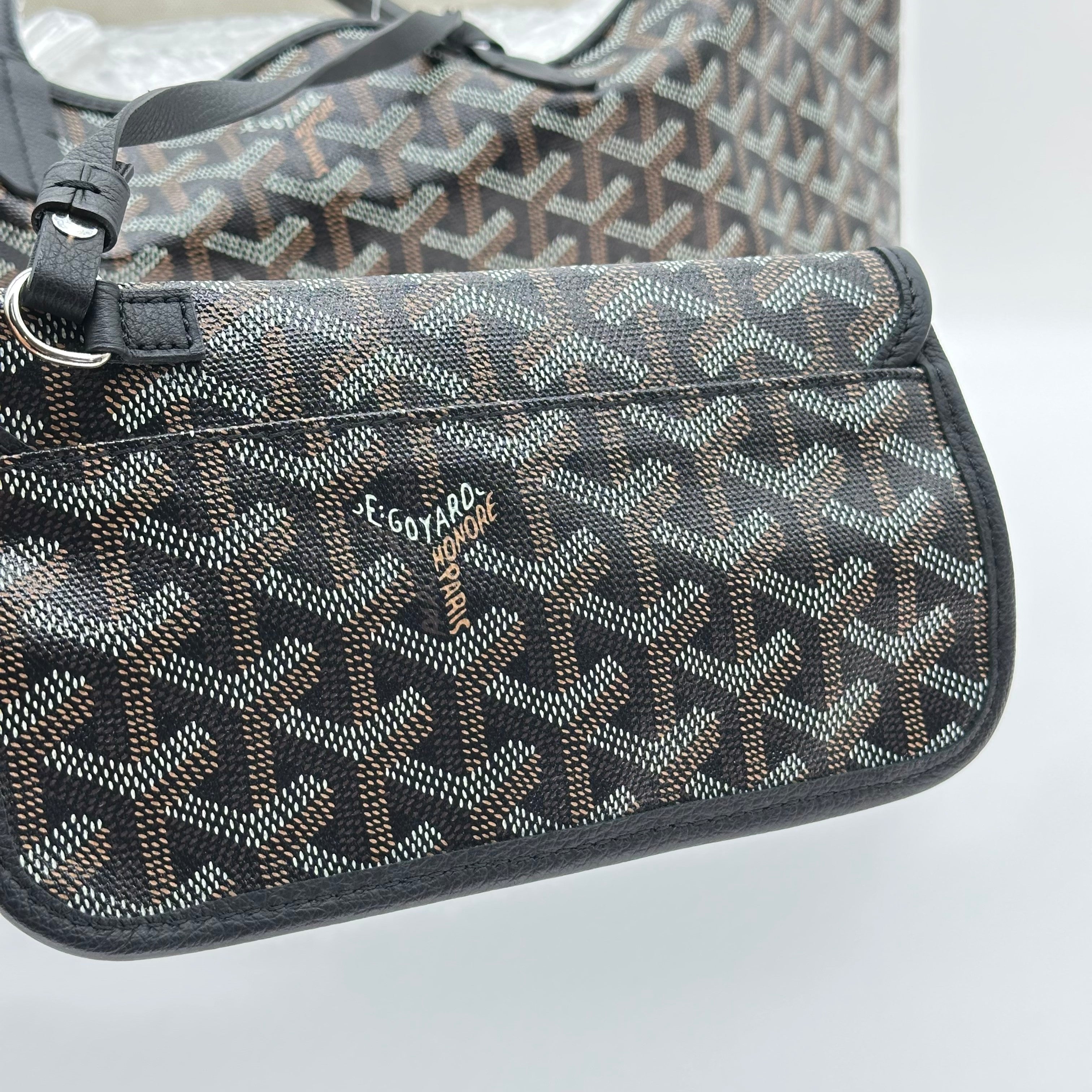 Goyard Saint Louis PM 手提包黑色 Monogram 帆布 PVC 皮革单肩购物袋