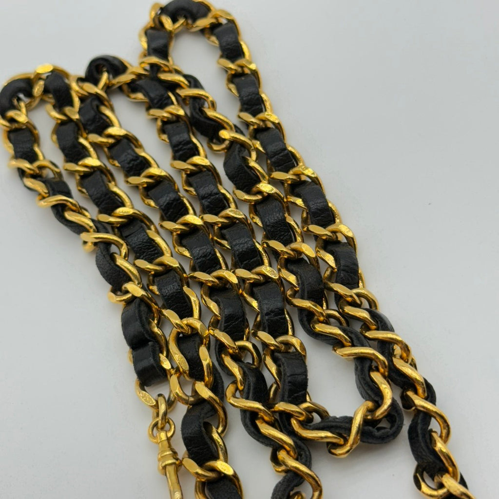 Chanel 1982 CC Medallion Gold-Tone Black Leather Chain Belt
