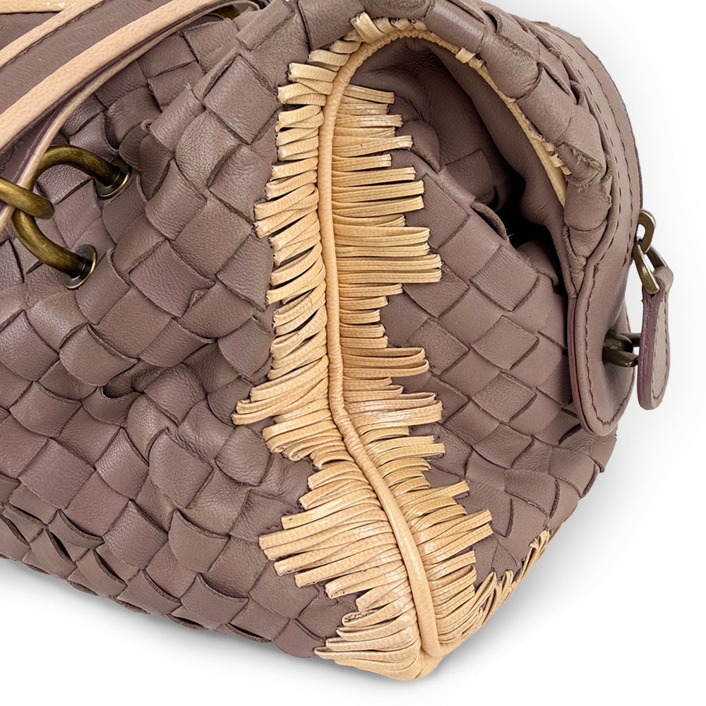 Bottega Veneta Intrecciato Woven Fringe Boston Bag Handbag Purple