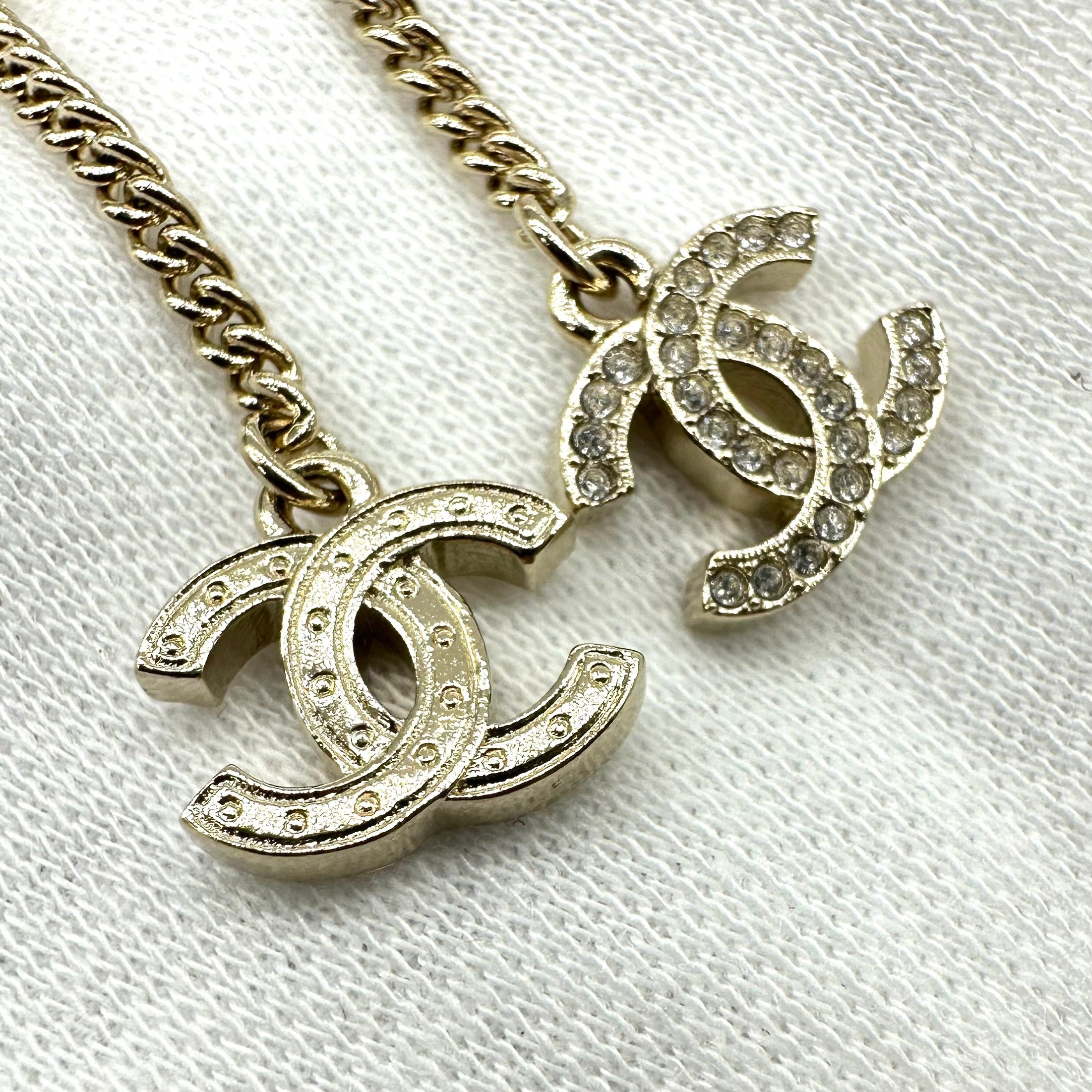 Chanel Star Rhinestone Tassel Stud Earrings with Double CC Logo Gold