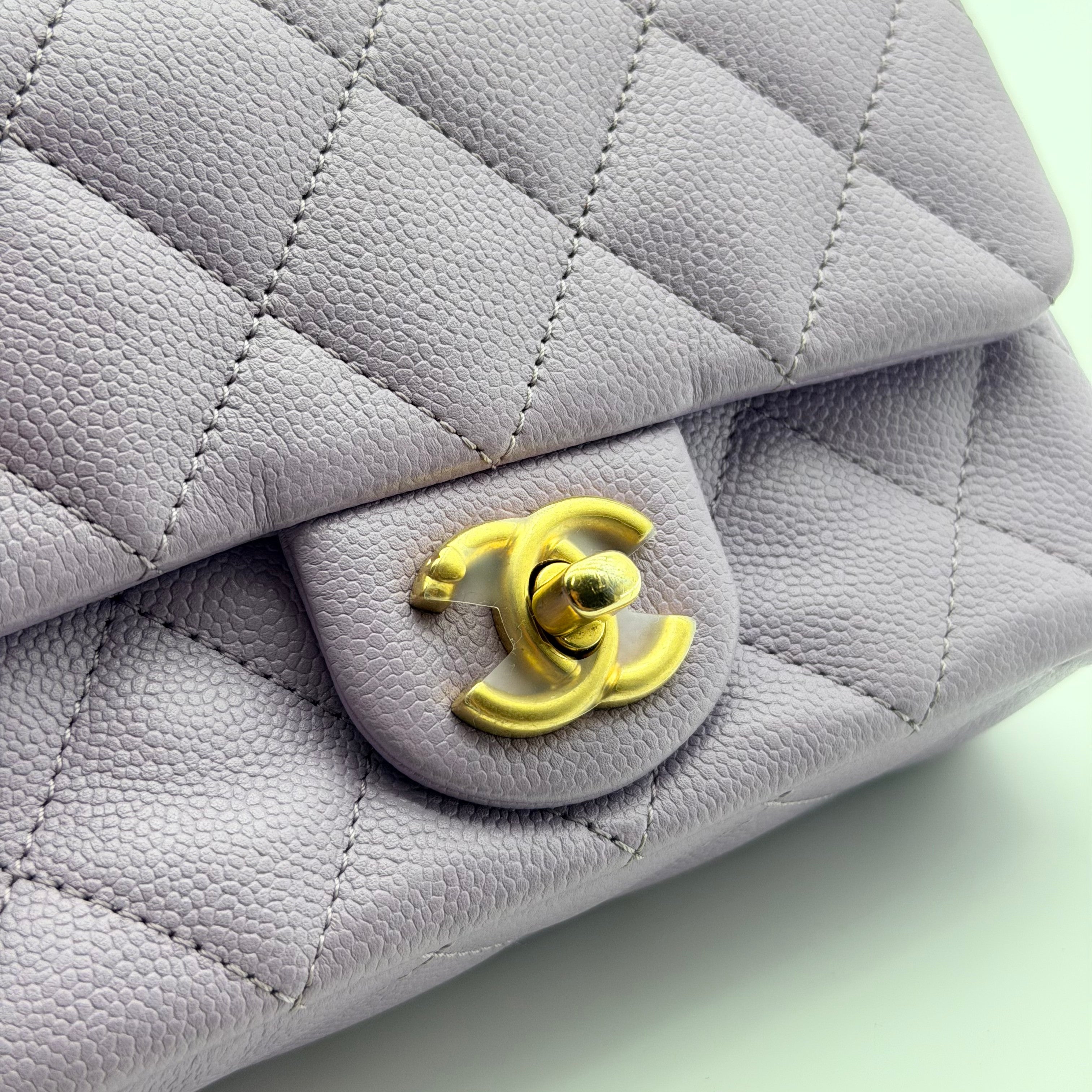 Chanel caviar quilted mini rectangular sweetheart flap light purple
