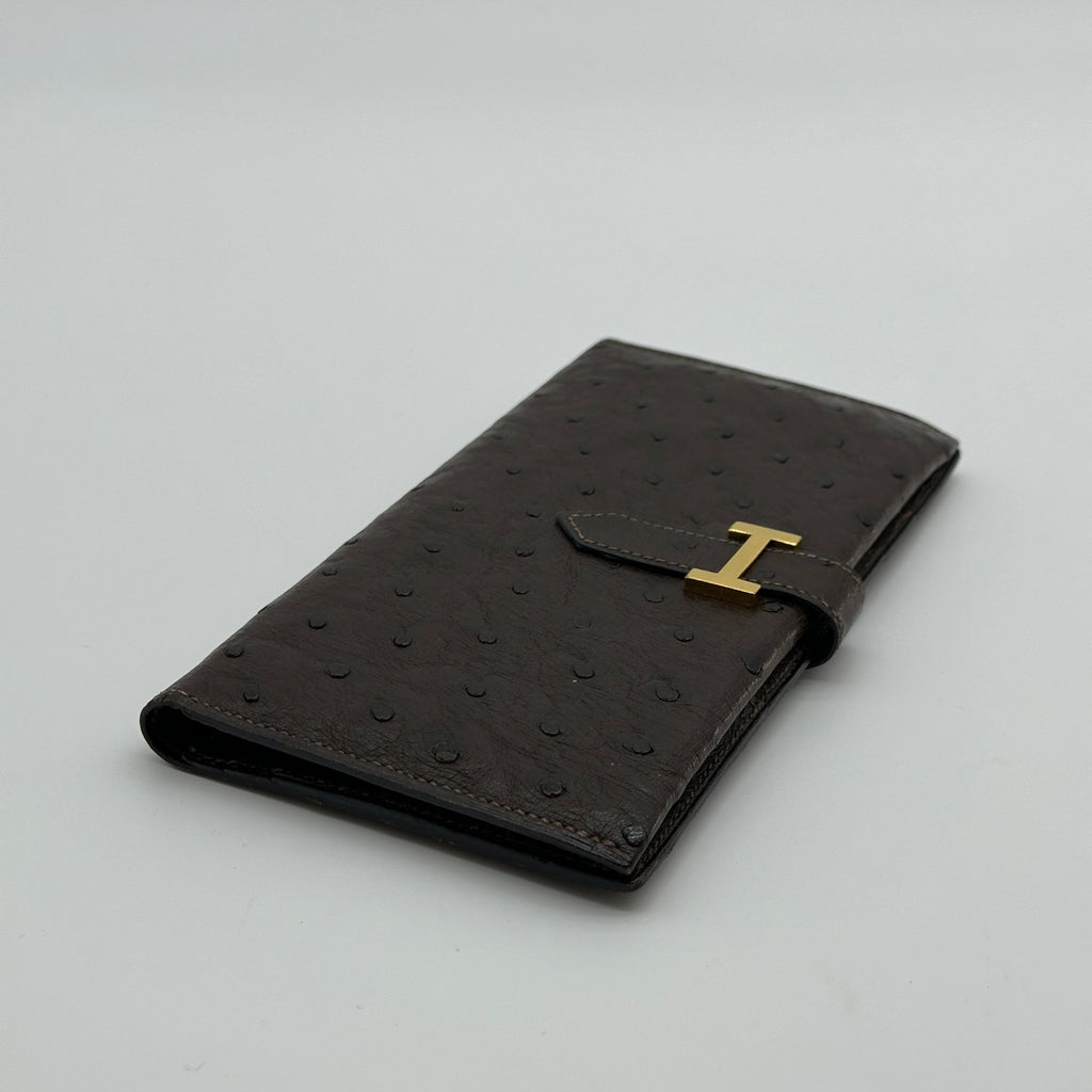 Hermes Ostrich Bearn Classic Brown Long Wallet