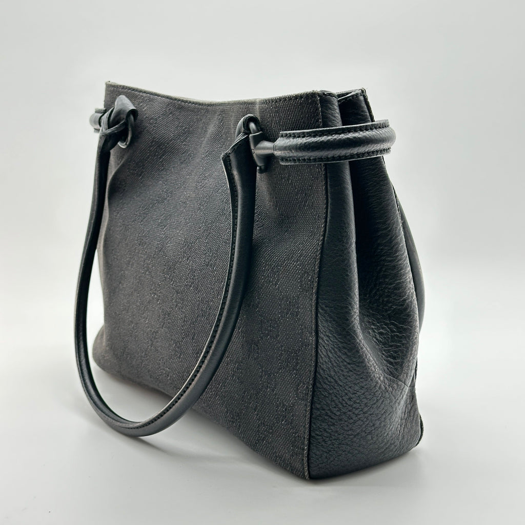 gucci gg canvas leather tote bag vintage top handle black