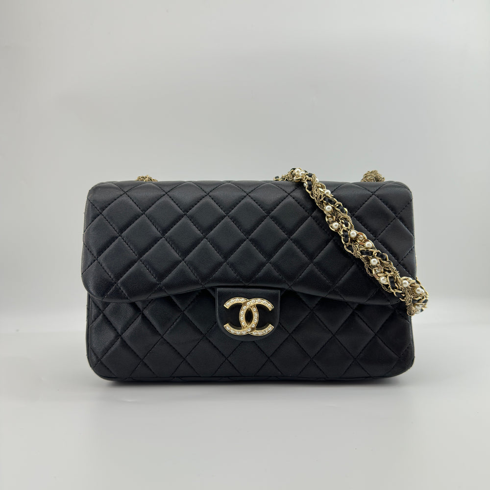 Chanel Westminster Matelasse Lammleder Faux Pearl Chain Umhängetasche Black Gold Series