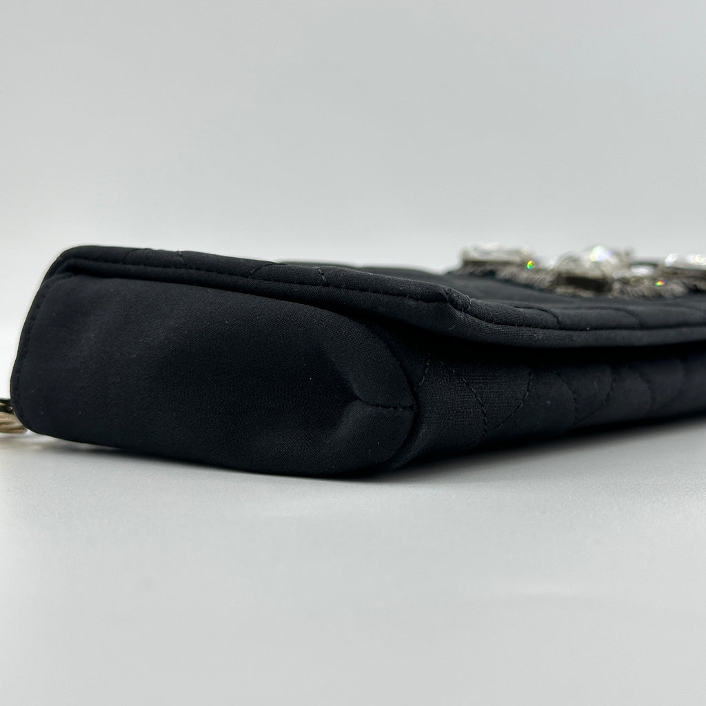 CHANEL Pearl Bijou Black Satin Rhinestone Embellished  Shoulder Bag Evening Bag 10XXXXXX