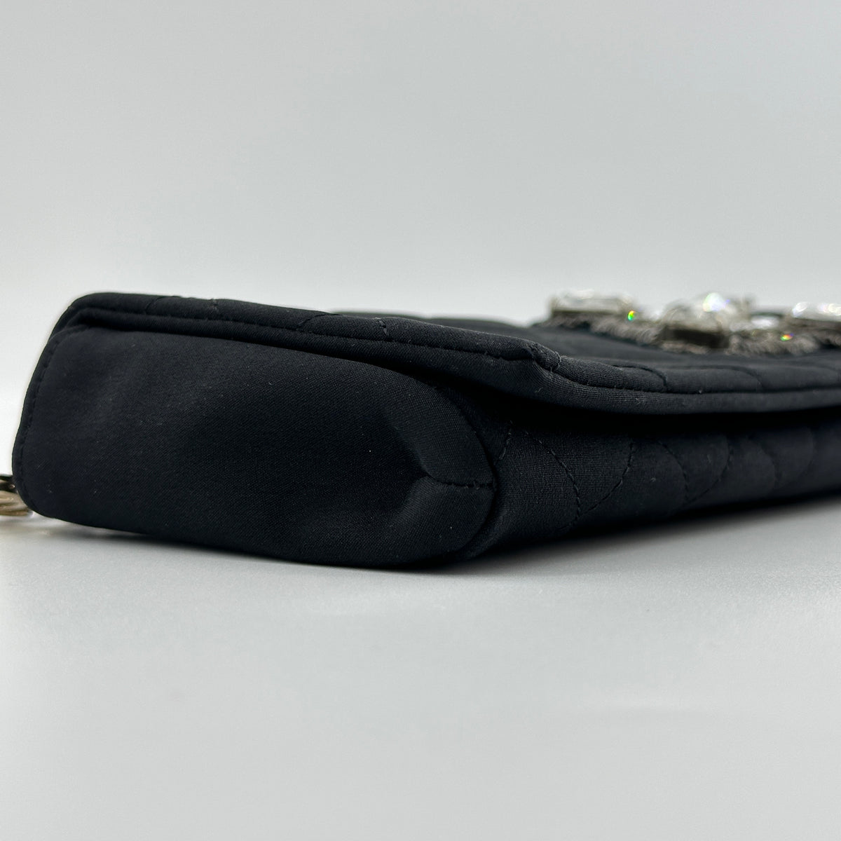 CHANEL Pearl Bijou Black Satin Rhinestone Embellished  Shoulder Bag Evening Bag 10XXXXXX