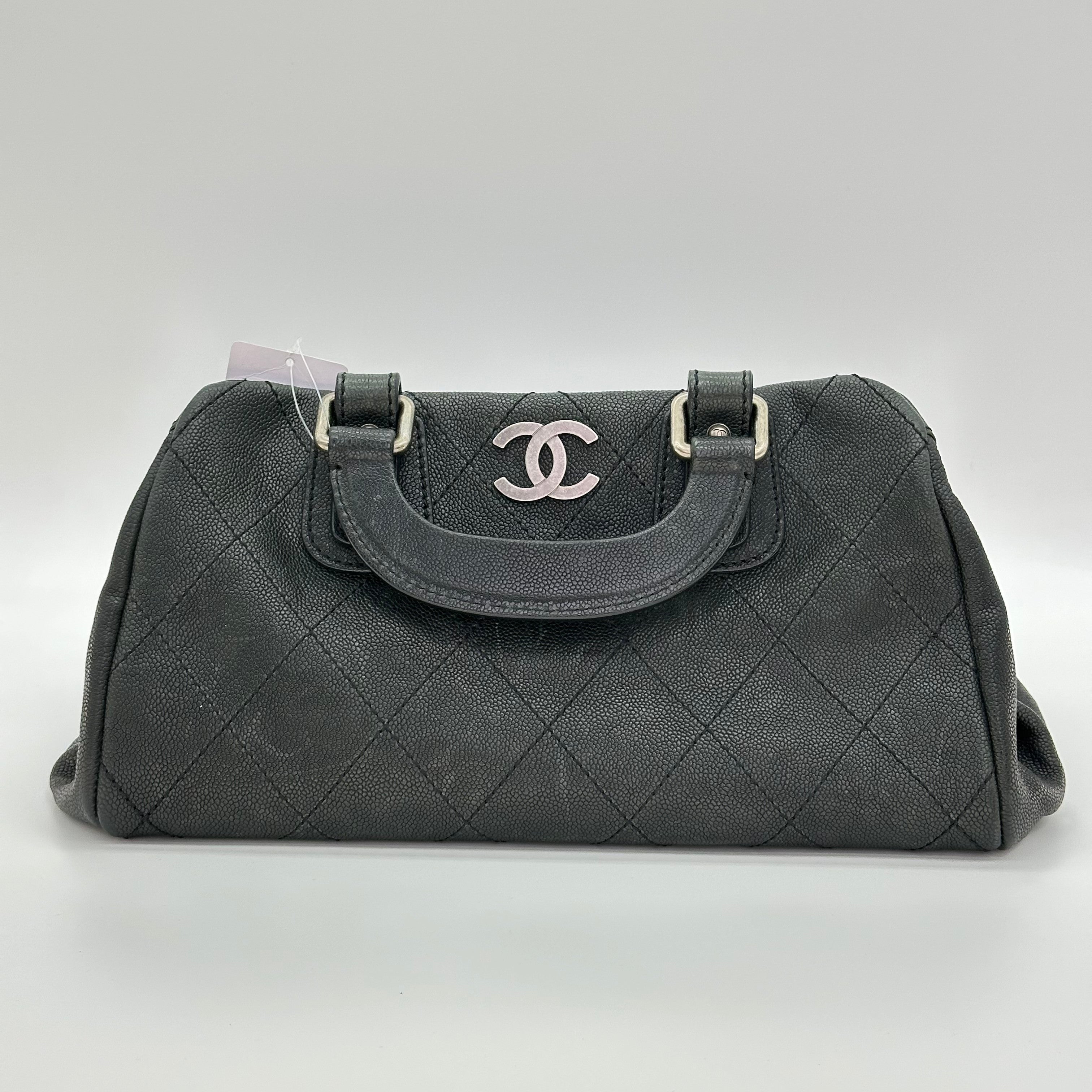 Chanel Matelasse Wild Stitch Matte Caviar Leather Boston Bag Black Vintage 10 Series