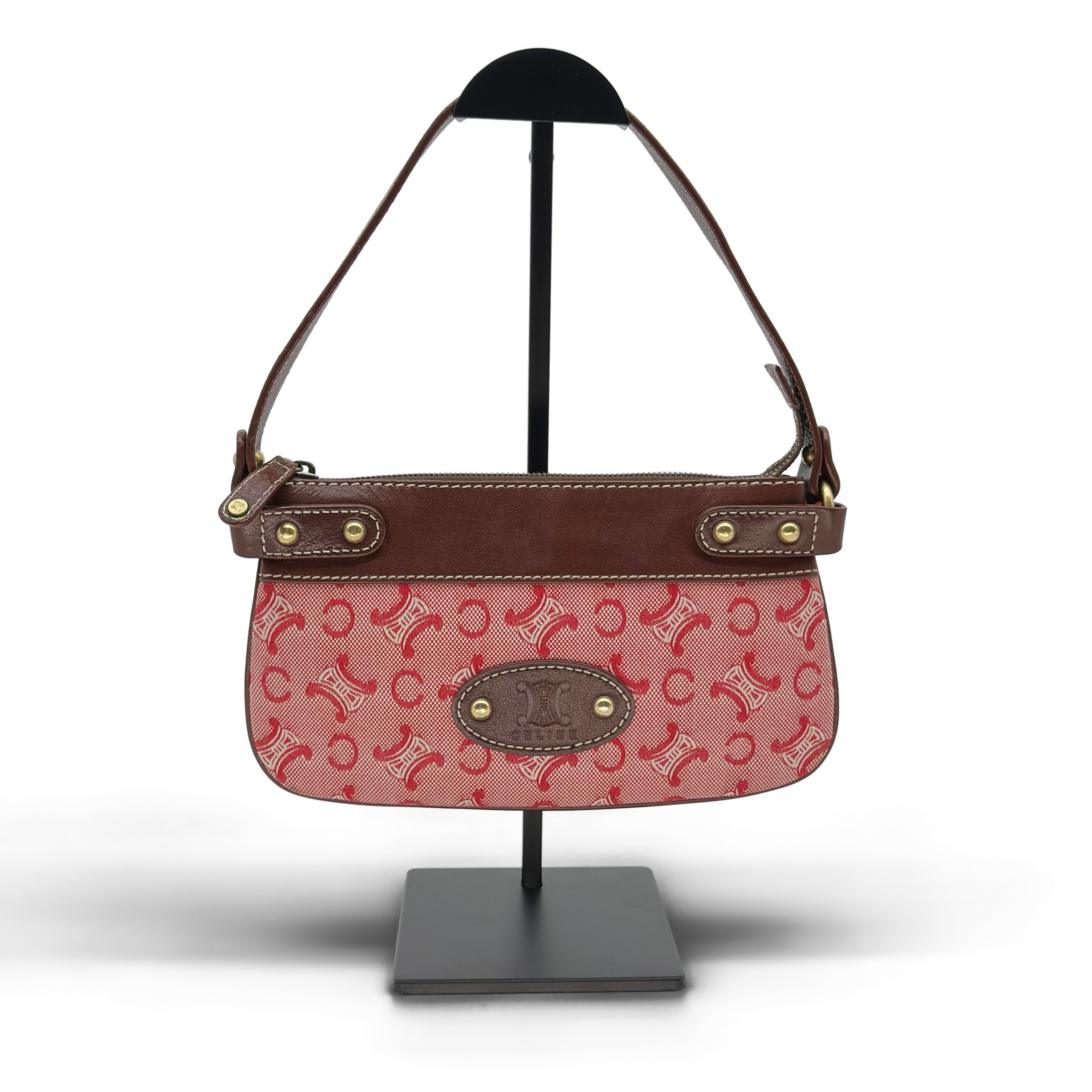 CELINE C Macadam Canvas Shoulder Bag Pink