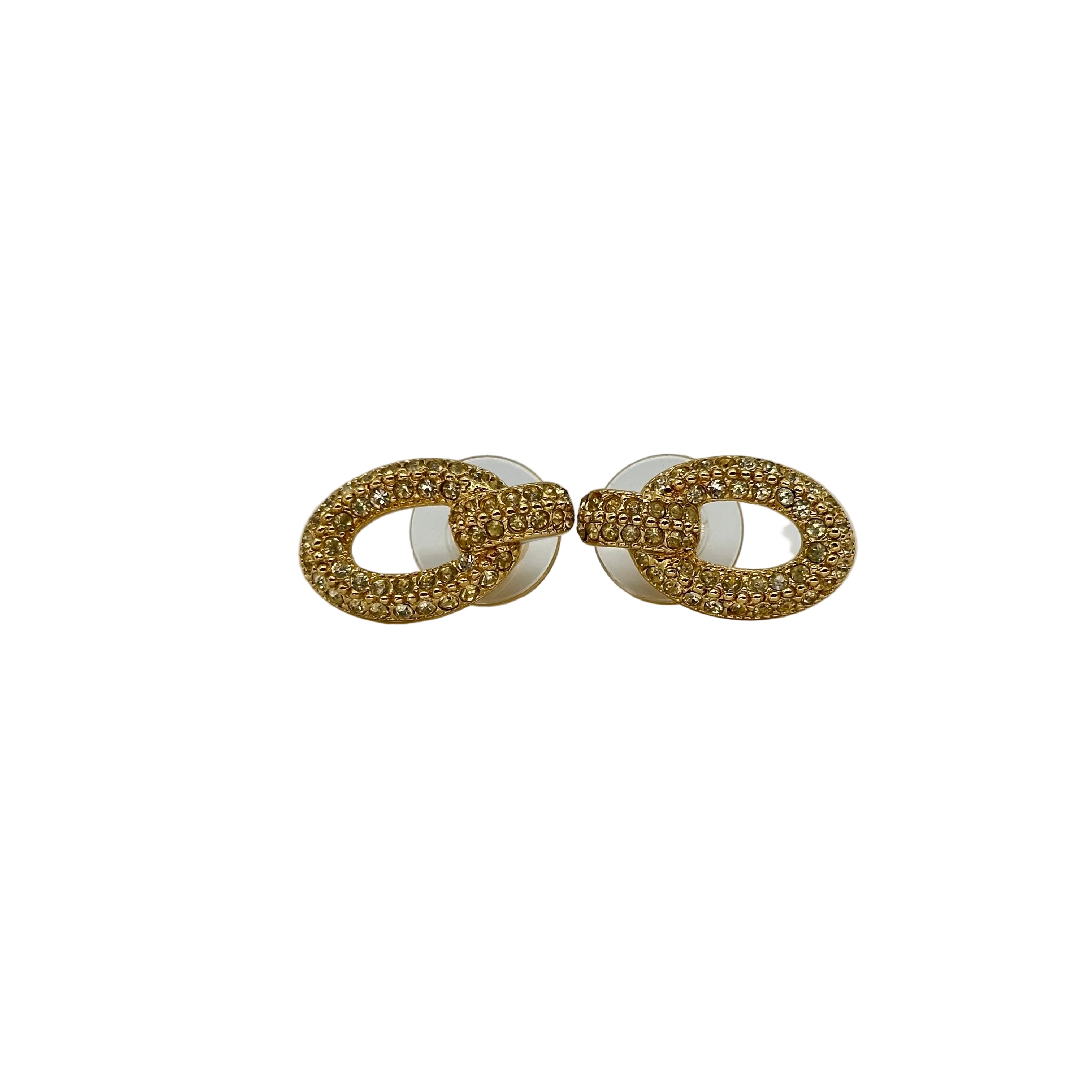 Christian Dior Spectacular Oval Rare Post Earrings with Double Rows of Crystal Rhinestones Vintage