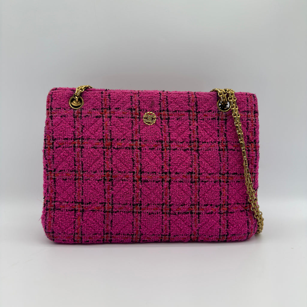 Chanel Vintage Tweed Pink Gold Chain Shoulder Bag
