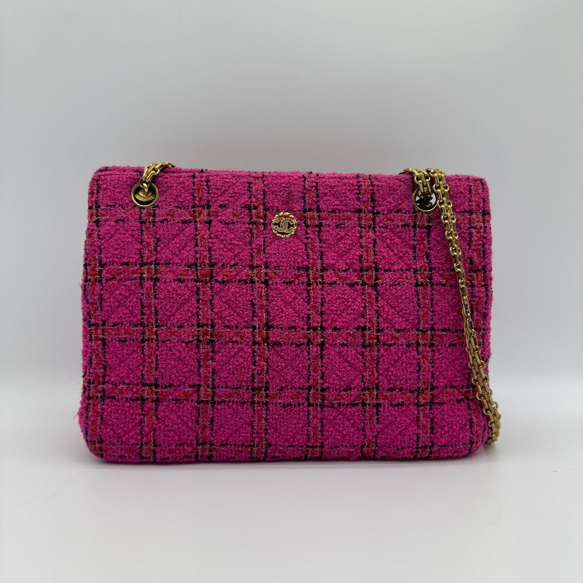 Chanel Vintage Tweed Pink Gold Chain Shoulder Bag