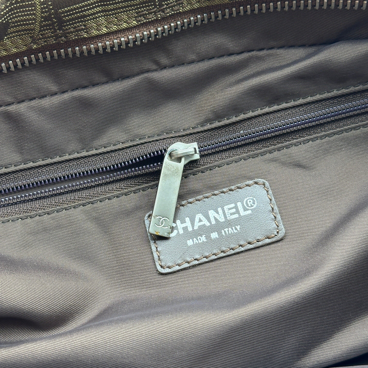 Chanel New Travel Line CC Jacquard Brown Bowling Bag