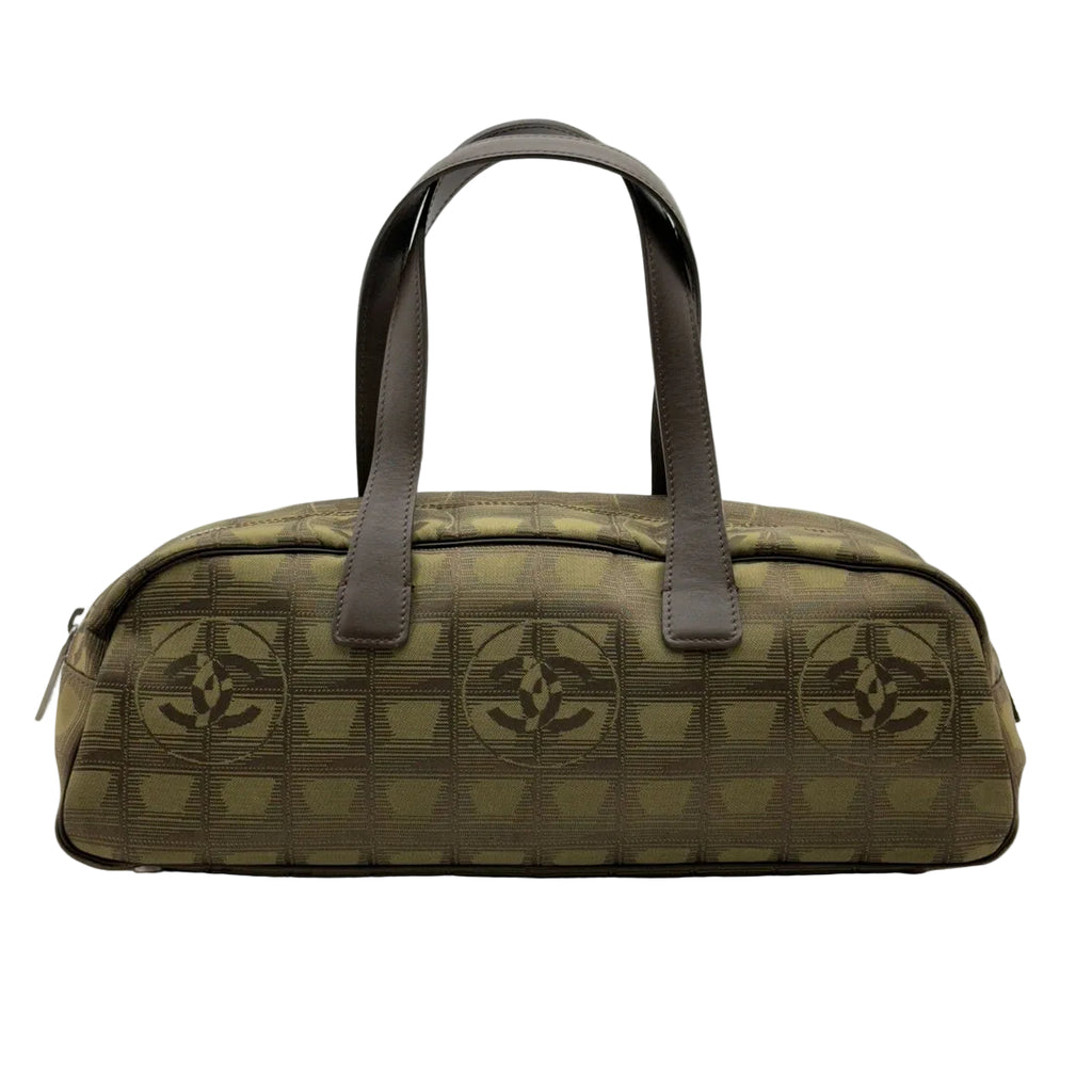 Chanel New Travel Line CC Jacquard Brown Bowling Bag