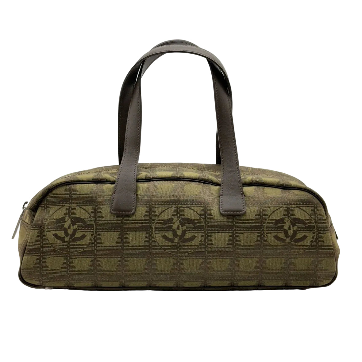 Chanel New Travel Line CC Jacquard Brown Bowling Bag