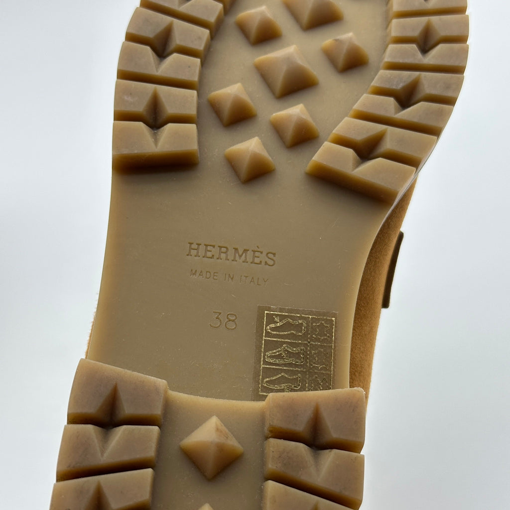 Hermès Suede Goatskin Faubourg Brown Loafers