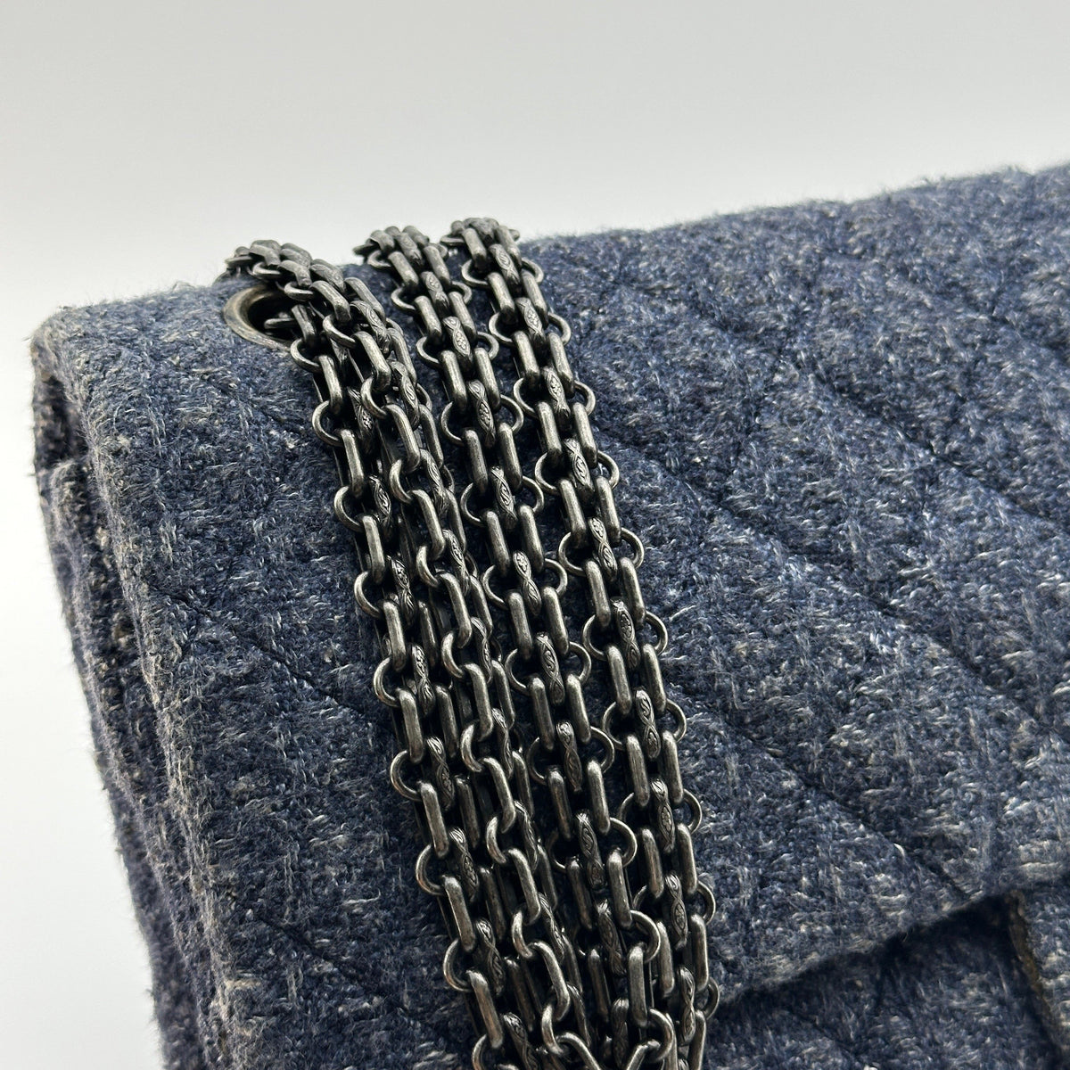 Chanel Quilted Denim Blue Chain Shoulder Bag