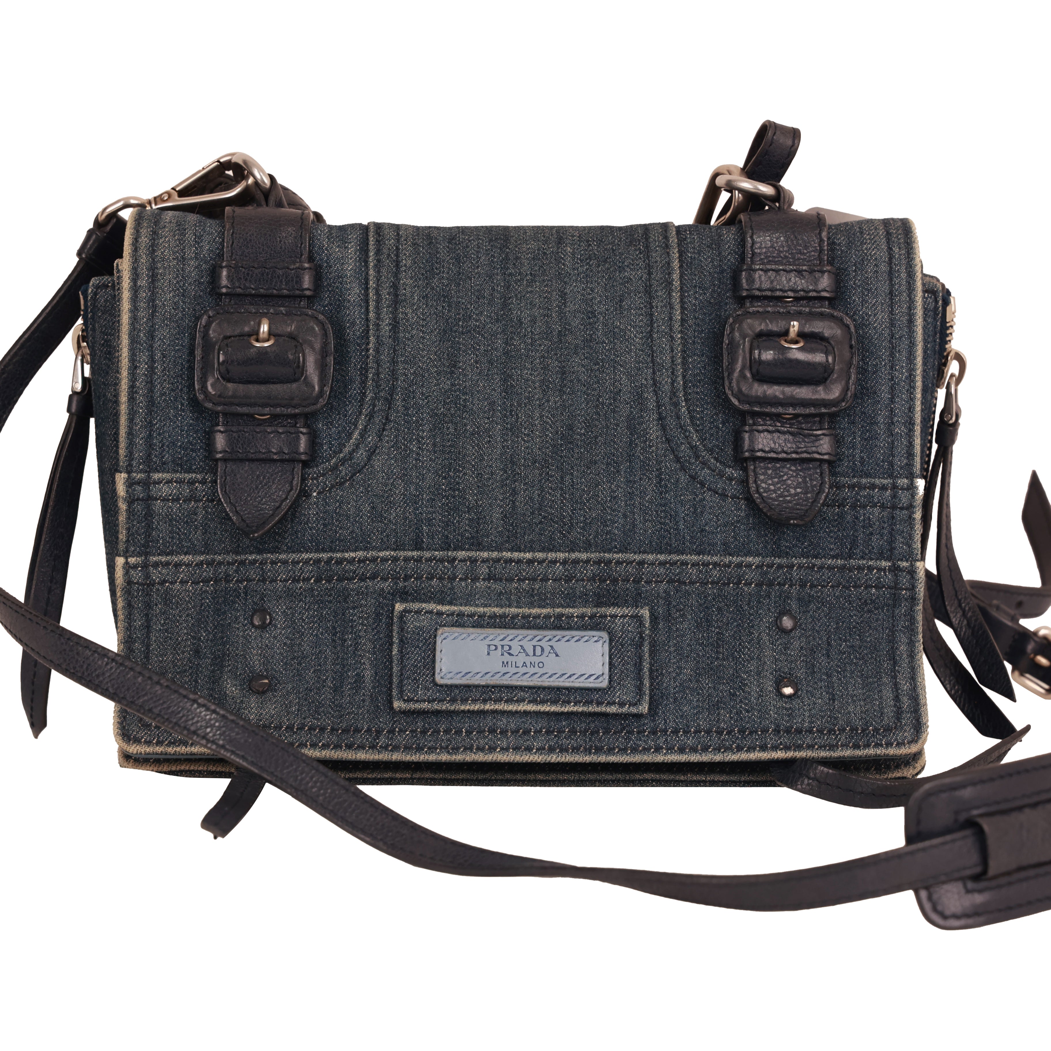 PRADA denim shoulder bag with double straps