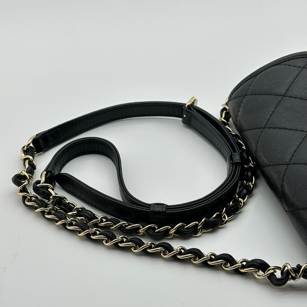 chanel black caviar quilted leather mini round messenger bag