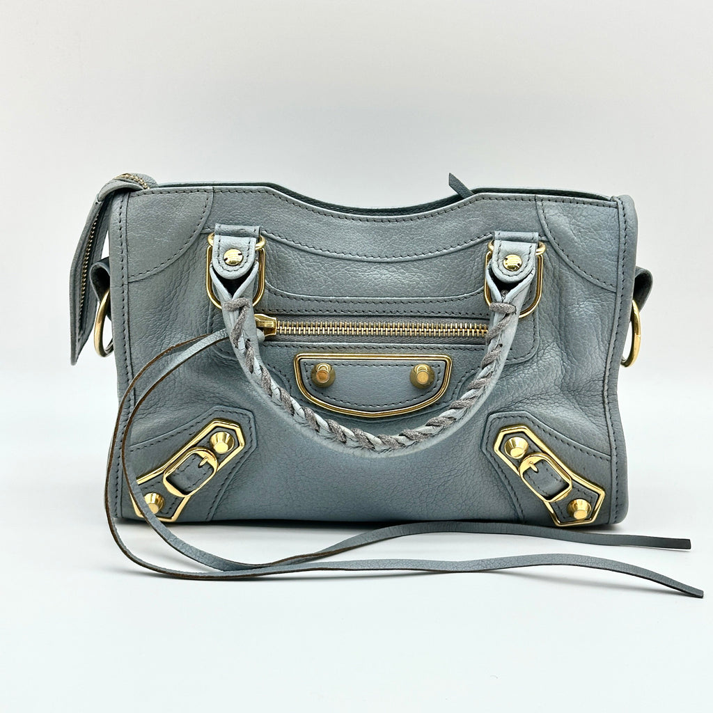 Balenciaga Leather Classic Metallic Edge Mini City Gray 2-Way Handbag