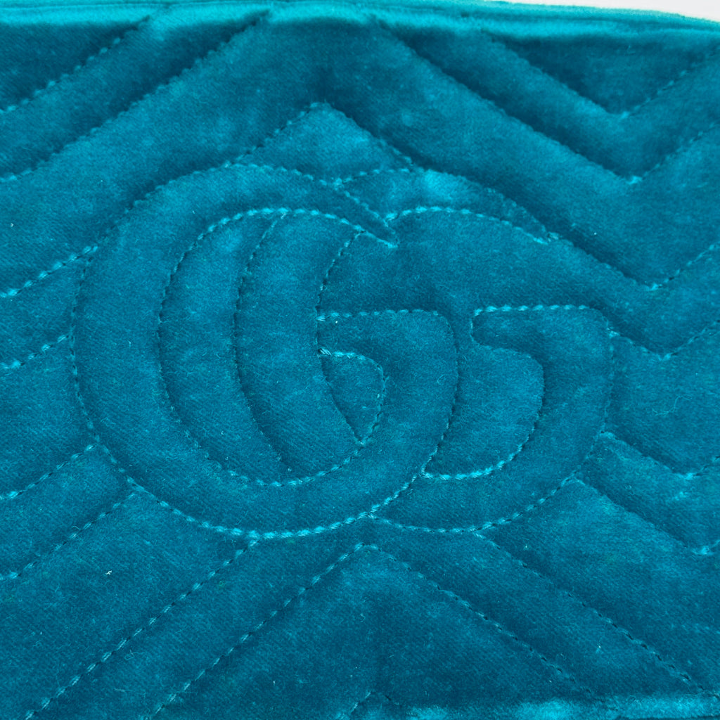 Gucci Quilted Velvet GG Marmont Small Teal Crossbody Bag