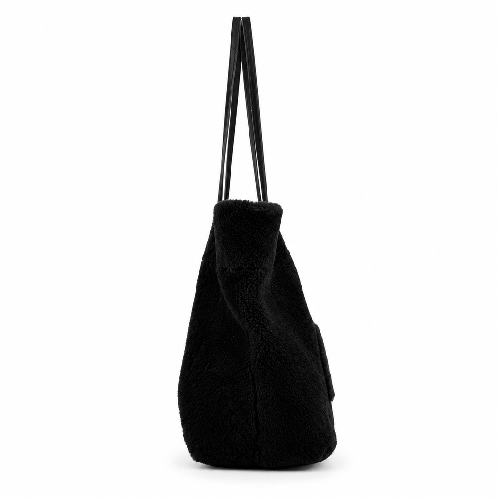 MiuMiu Vintage Tote Mouton Tote Bag Shearling Shoulder Bag Black Includes a Pouch